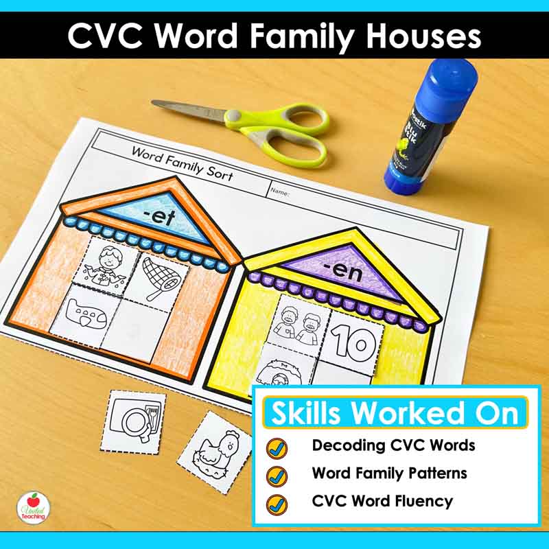 Skills worked on by the CVC Word Family House Posters and Activities