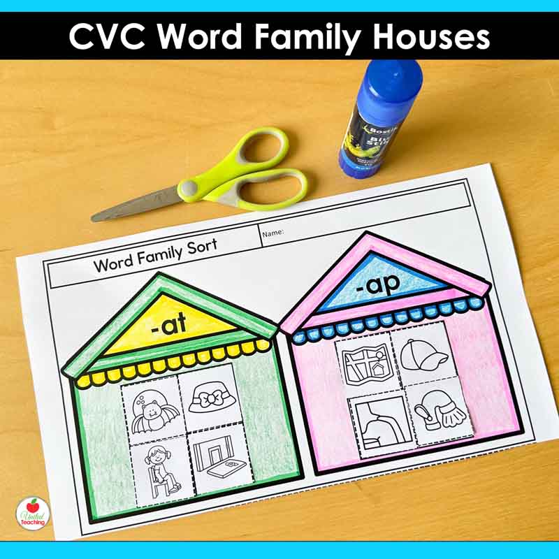 CVC Word Family House sorting worksheets