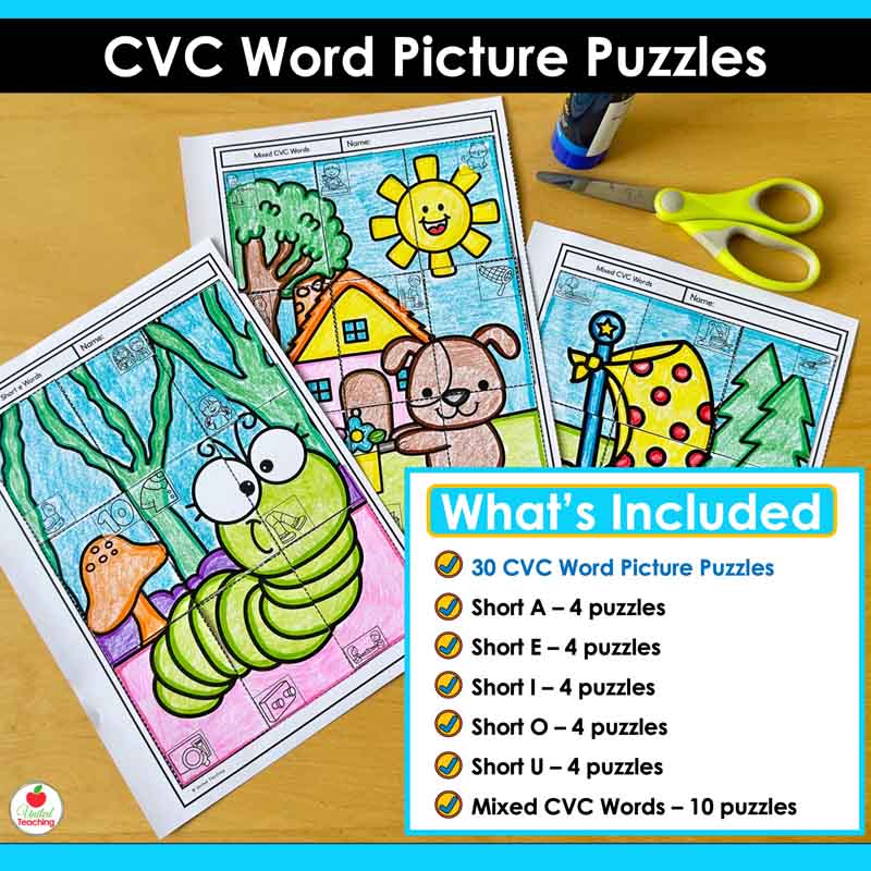 What's included in the CVC Words Picture Puzzles packet