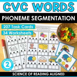 CVC Words Phoneme Segmentation Task Cards and Worksheets