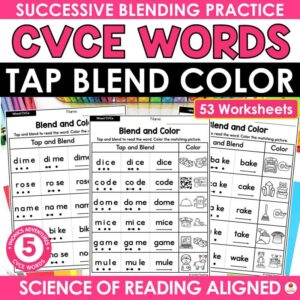 CVCE Words Tap Blend Color Worksheets