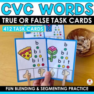 CVC Words True or False Successive Blending Task Cards