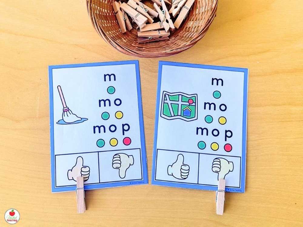 CVC true or false clip cards for blending and segmenting practise