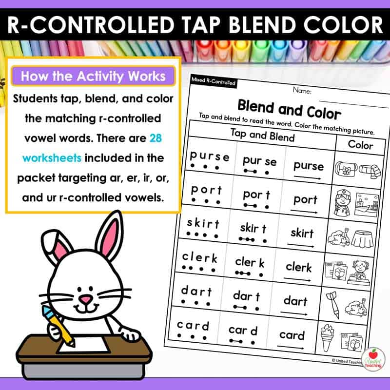 R-Controlled Vowels Tap Blend Color Worksheets - Image 2
