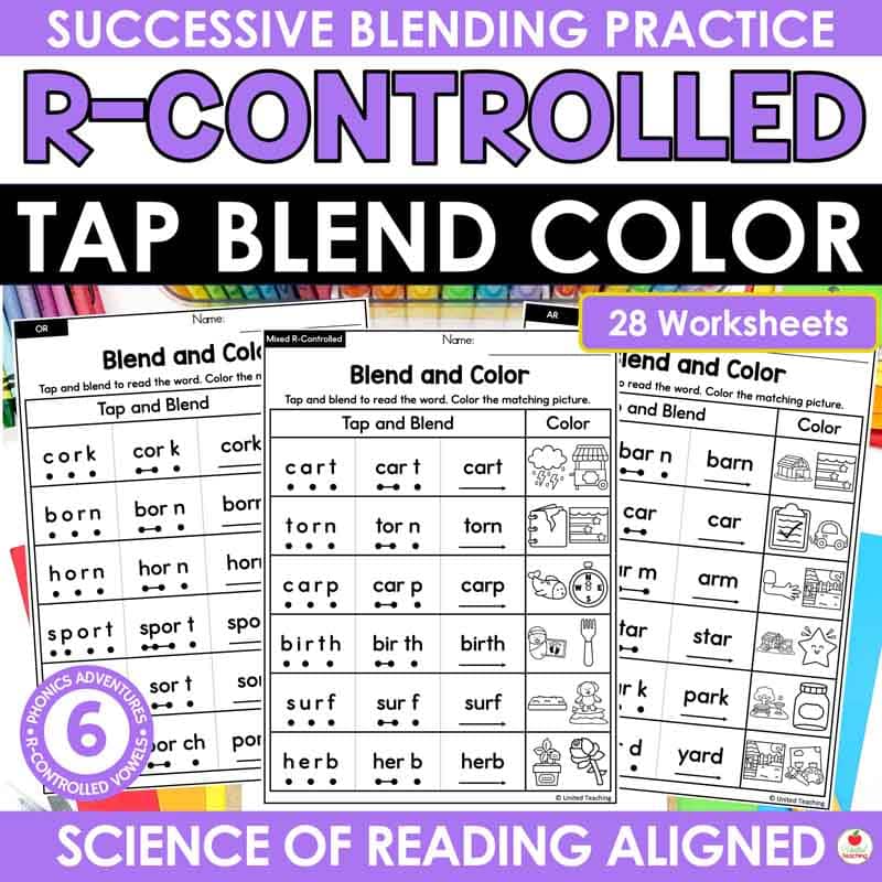 R-Controlled Vowels Tap Blend Color Worksheets