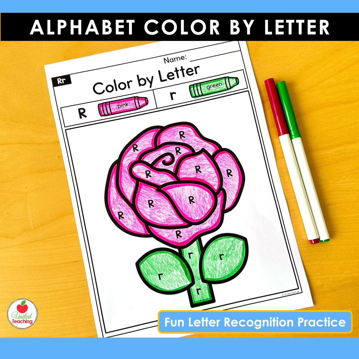 Alphabet Color by Letter R Rose Picture Worksheet