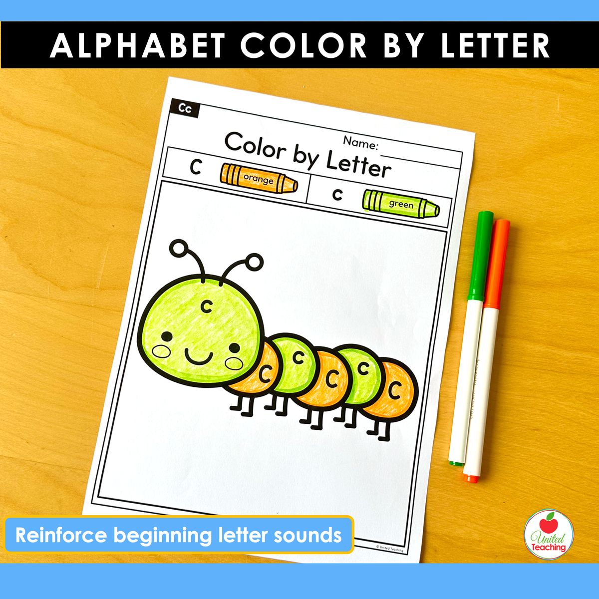 Alphabet Color by Letter C Caterpillar Picture Worksheet