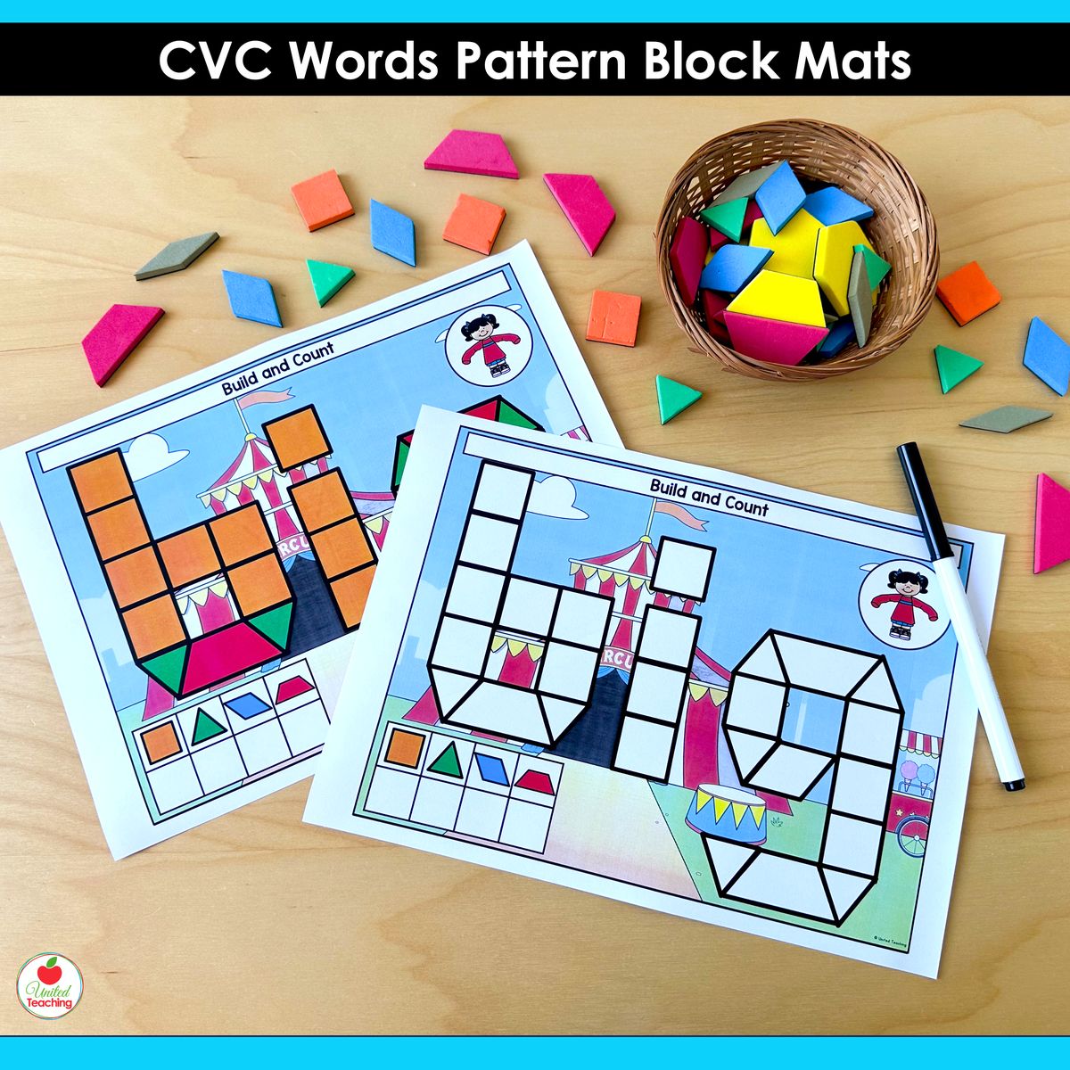 CVC Build and Count Pattern Block Mats