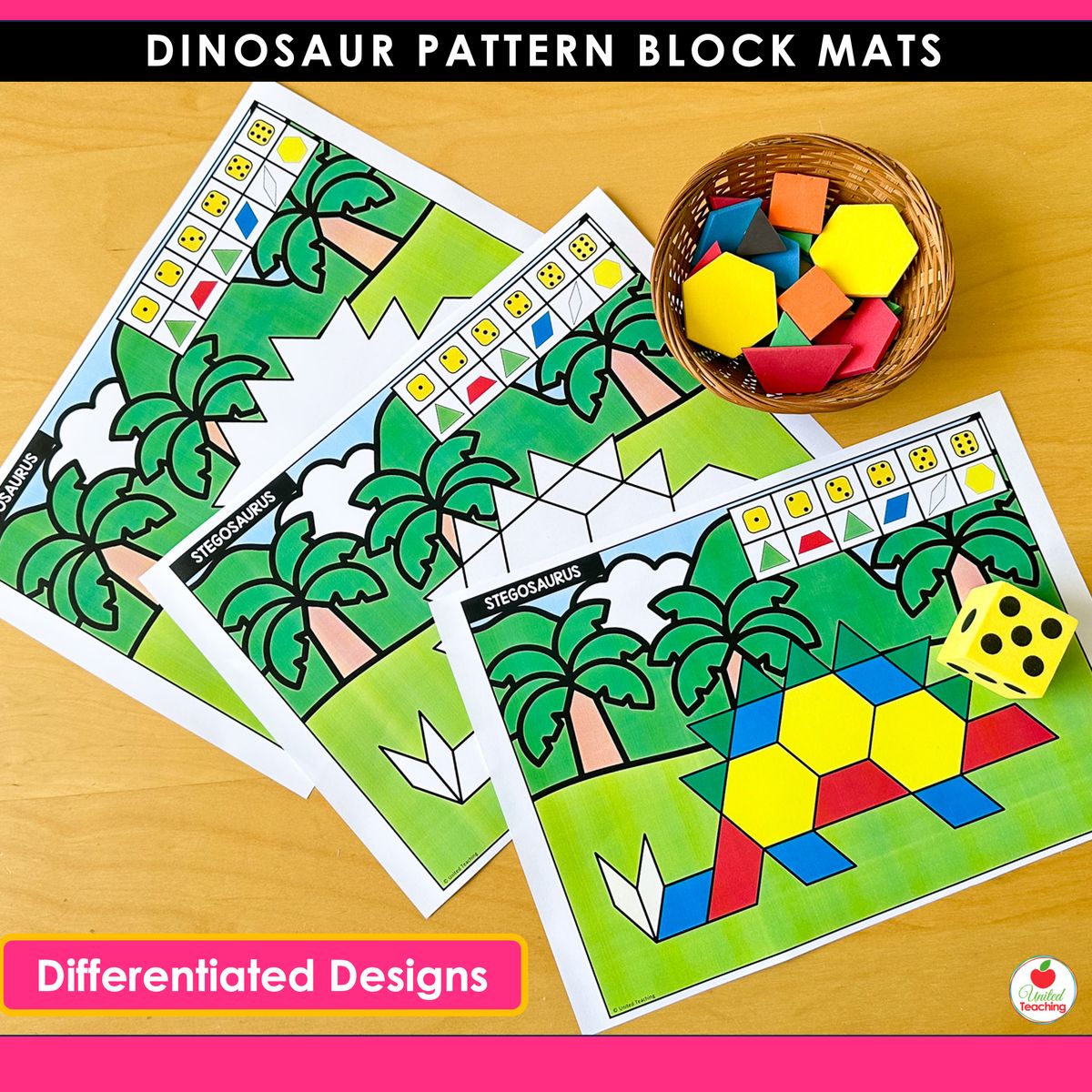 Differentiated Dinosaur Pattern Block Mats