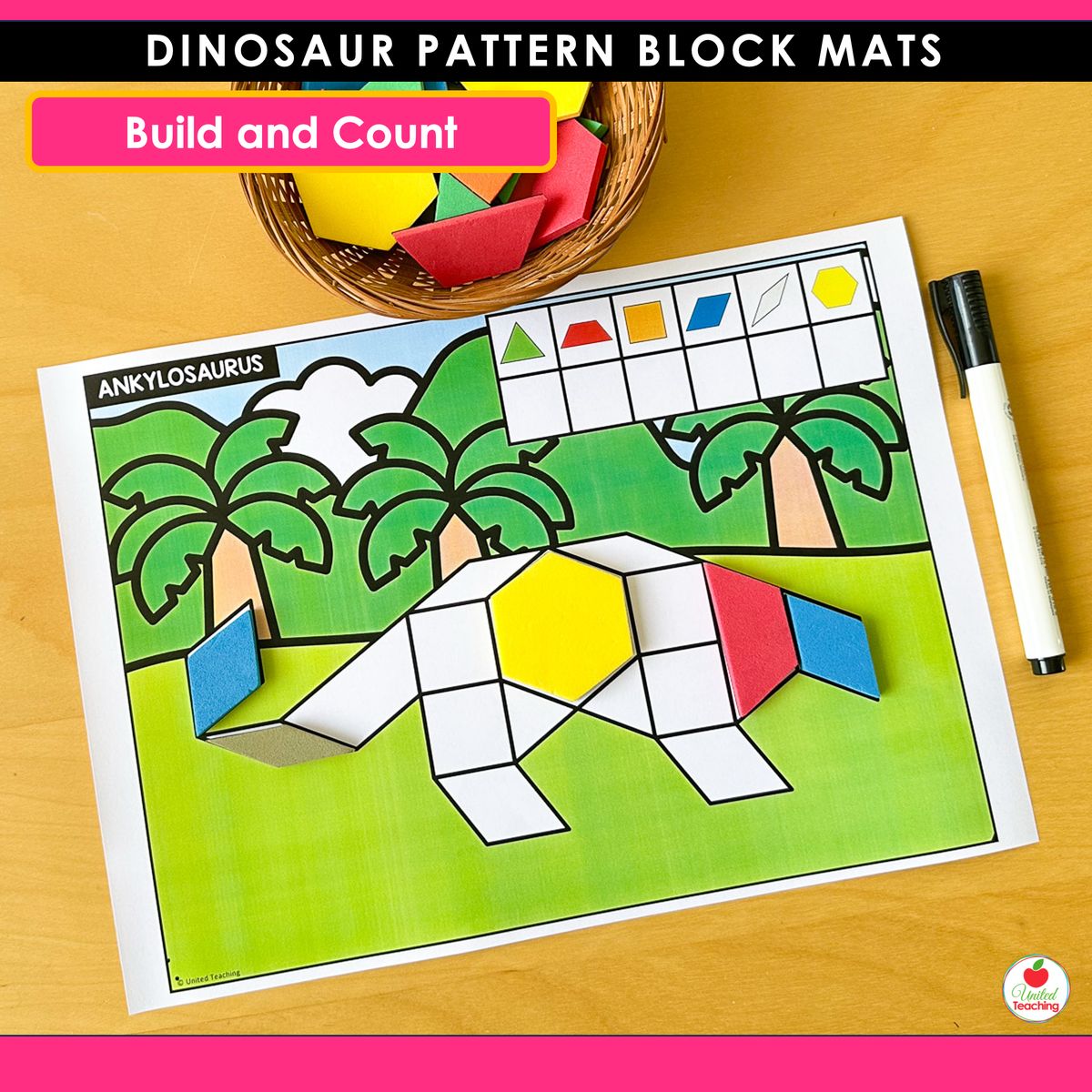 Build and count Dinosaur Pattern Block Mat