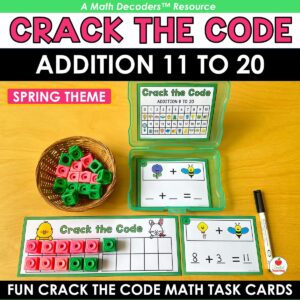 Spring Crack the Code Math Task Cards for Addition 11-20