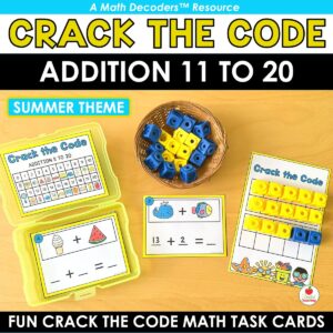 Summer Crack the Code Math Task Cards for Addition 11 to 20