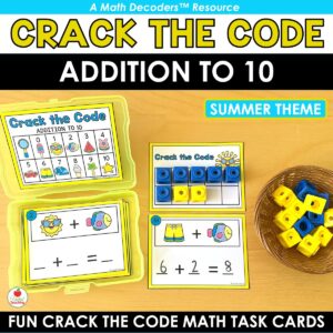 Summer Crack the Code Math Task Cards for Addition to 10