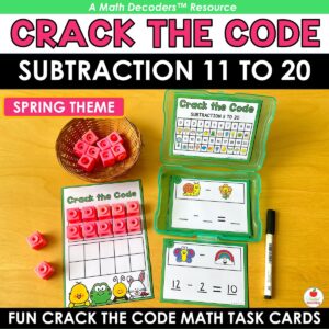 Spring Crack the Code Math Task Cards for Subtraction 11-20