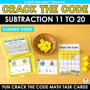 Summer Crack the Code Math Task Cards: Subtraction 11-20