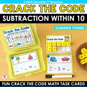 Summer Crack the Code Math Task Cards for Subtraction within 10