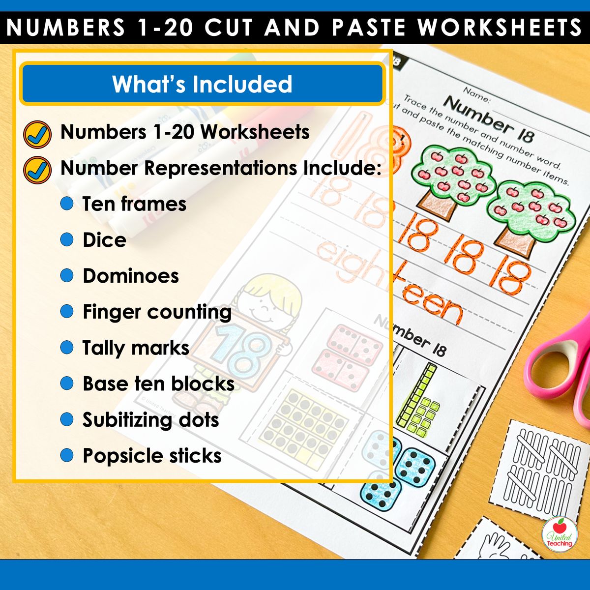 What's included in the Number Sense Cut and Paste Worksheets