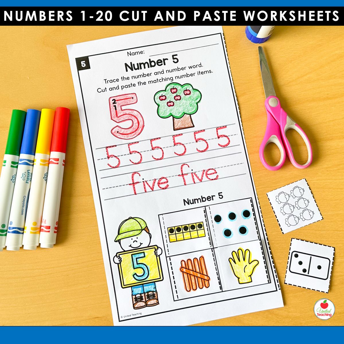 Number 5 Cut and Paste worksheet for building number sense fluency