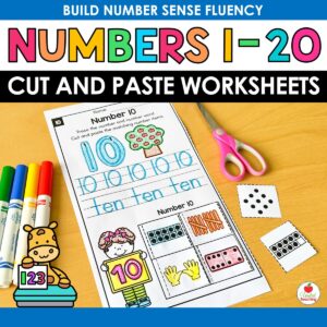 Number Sense Cut and Paste Worksheets for Numbers 1 to 20