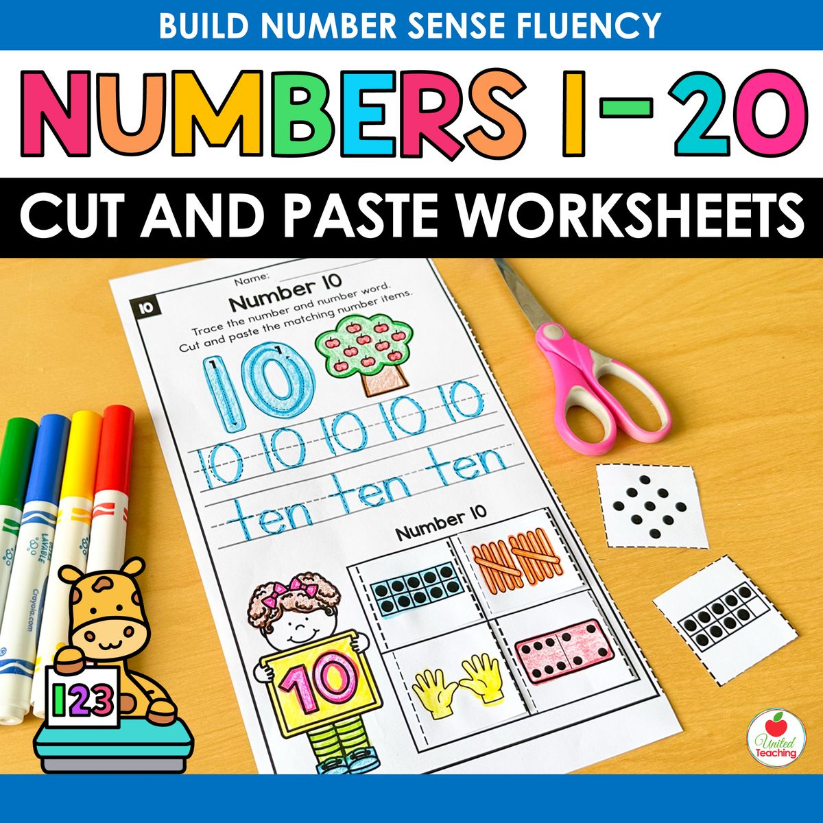 Number Sense Cut and Paste Worksheets for Numbers 1 to 20