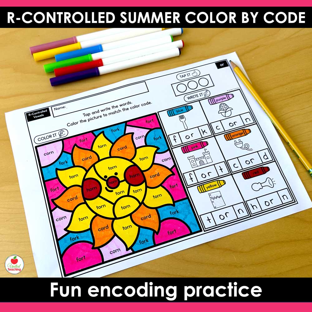 R-Controlled Vowels Summer Color by Code Worksheet