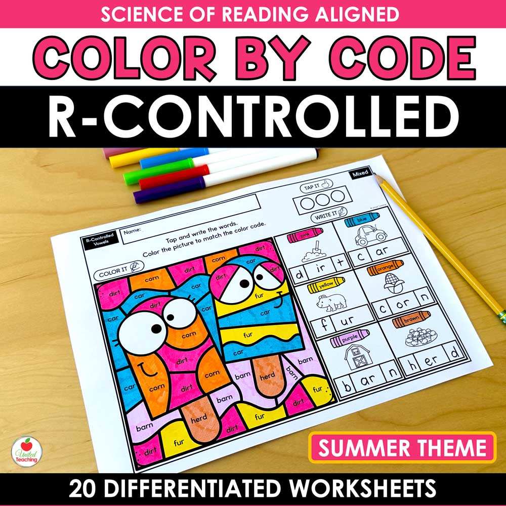 R-Controlled Vowels Summer Color by Code Worksheets