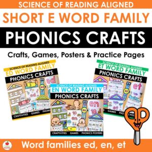 Short E Word Family Phonics Crafts and Activities Bundle