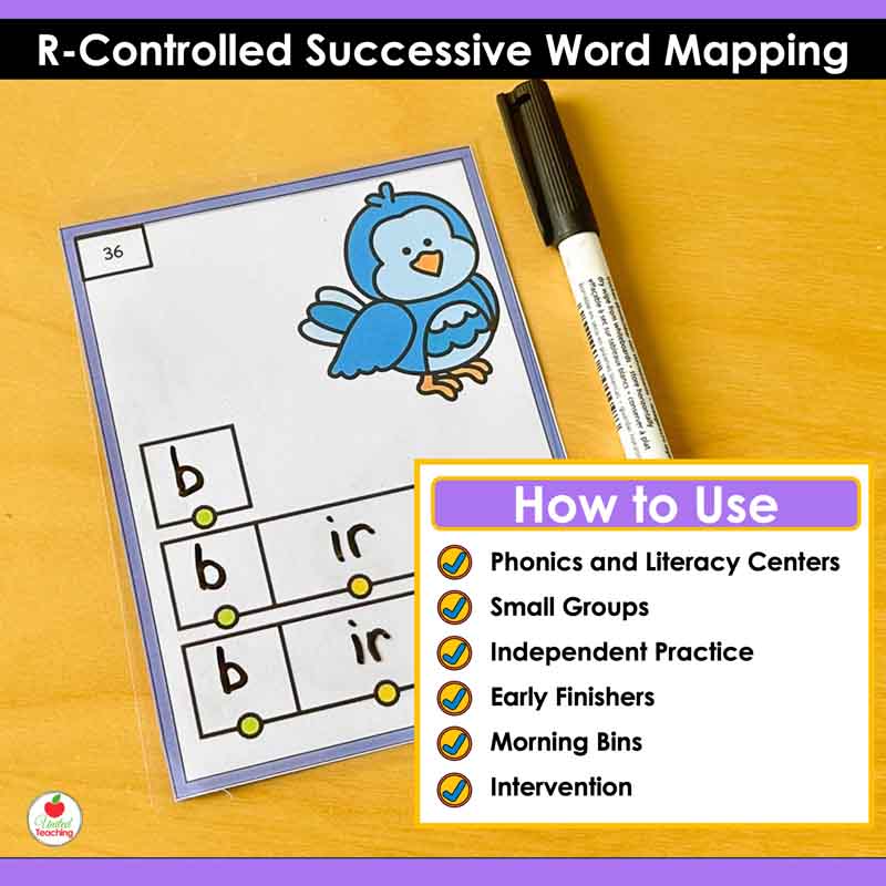 How to use the R-Controlled Vowels Successive Word Mapping Task Cards and Worksheets Packet