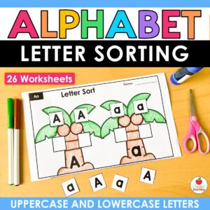 Alphabet Letter Sorting Worksheets with a Coconut Tree theme