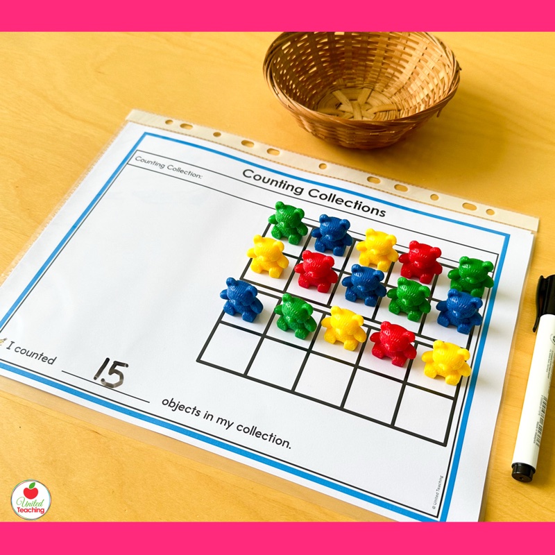 Counting collections 20-frame recording sheet for numbers to 20 - kindergarten math centre