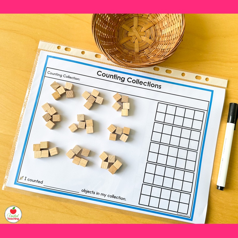 Counting collections large grid recording sheet for numbers to 50 - kindergarten math centre