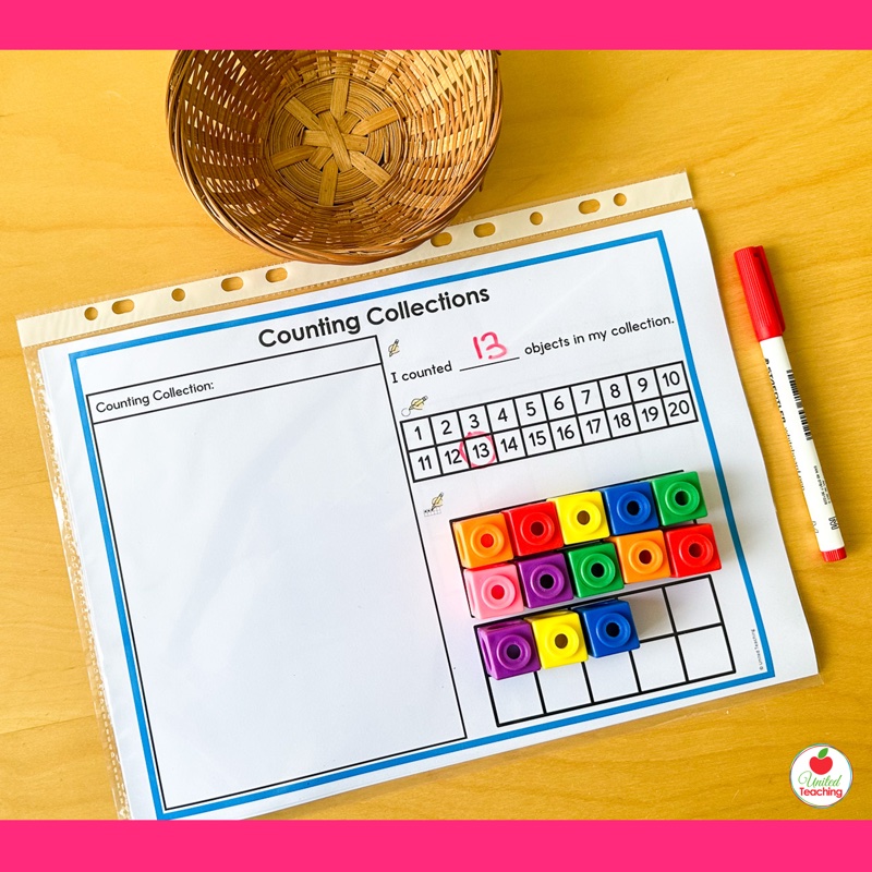 Counting collections number grid recording sheet for numbers 1-20 - kindergarten math centre