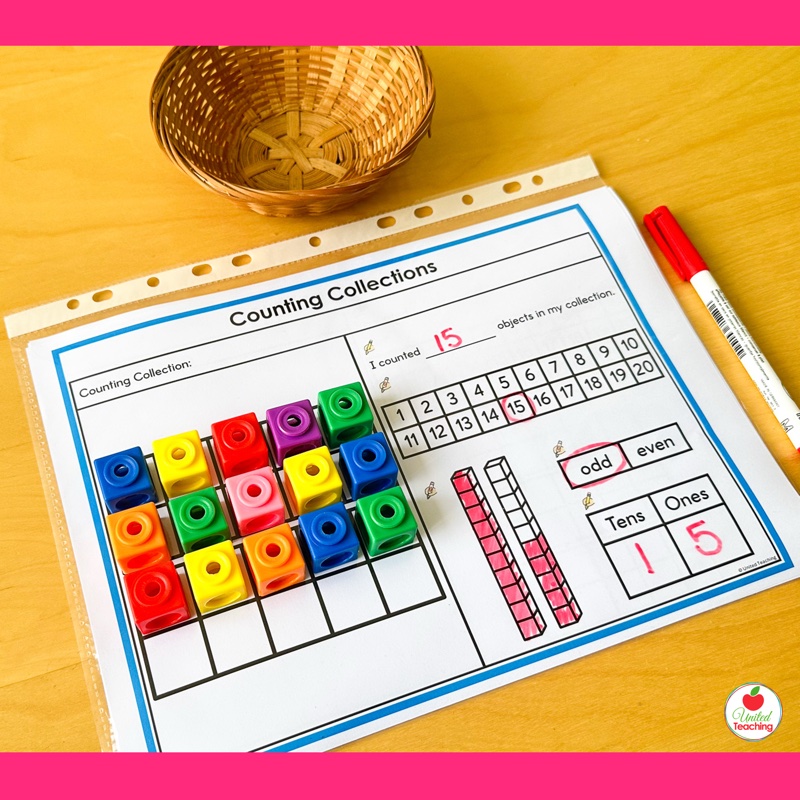 Counting collections recording sheet with place value for numbers to 20 - kindergarten math