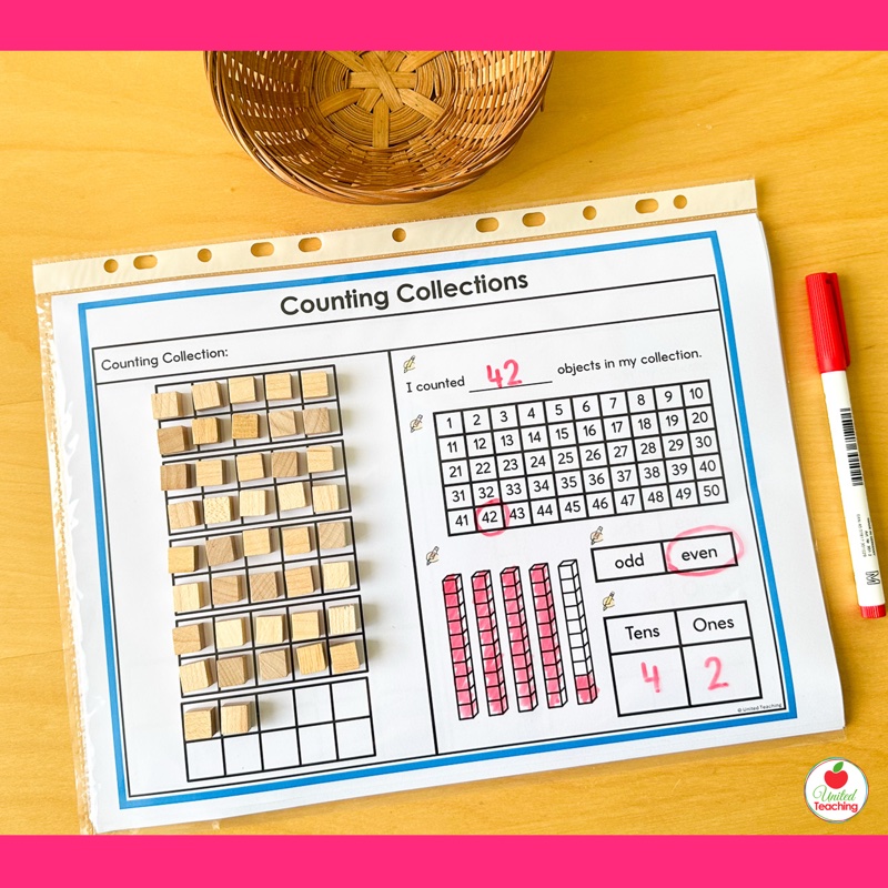 Counting collections recording sheet with place value for numbers to 50 - kindergarten math