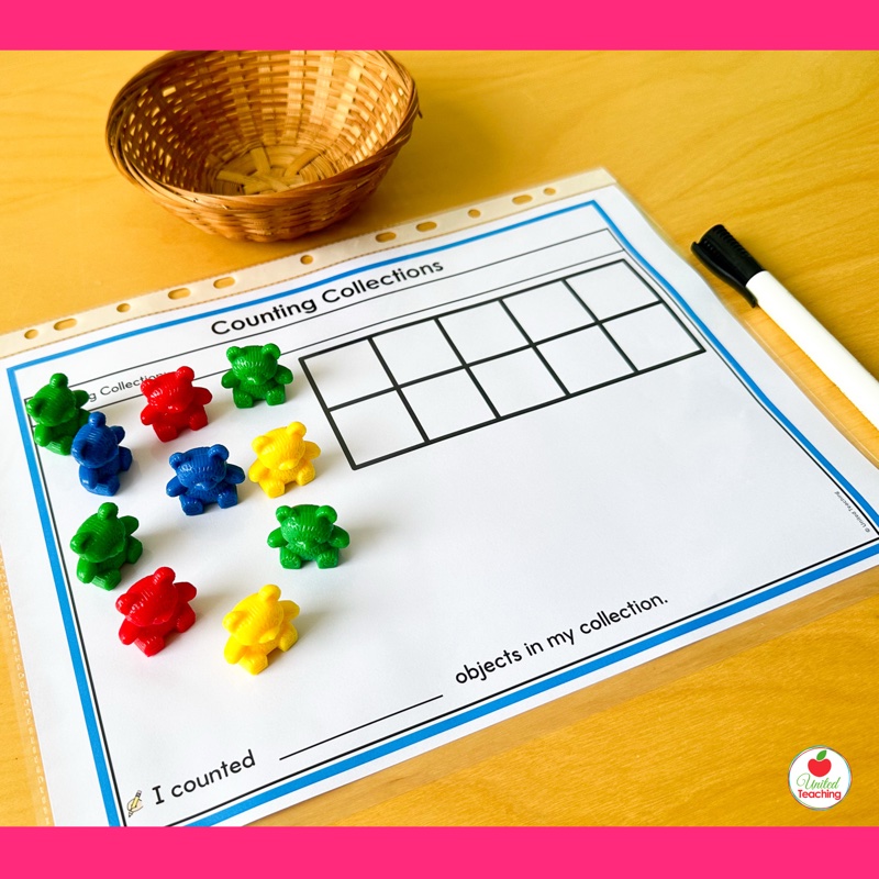 Counting collections ten frame recording sheet for numbers 1-10 - kindergarten math centre