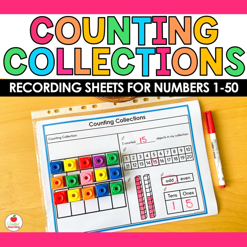 Free counting collections recording sheets for kindergarten - 15 differentiated sheets for numbers 1-50