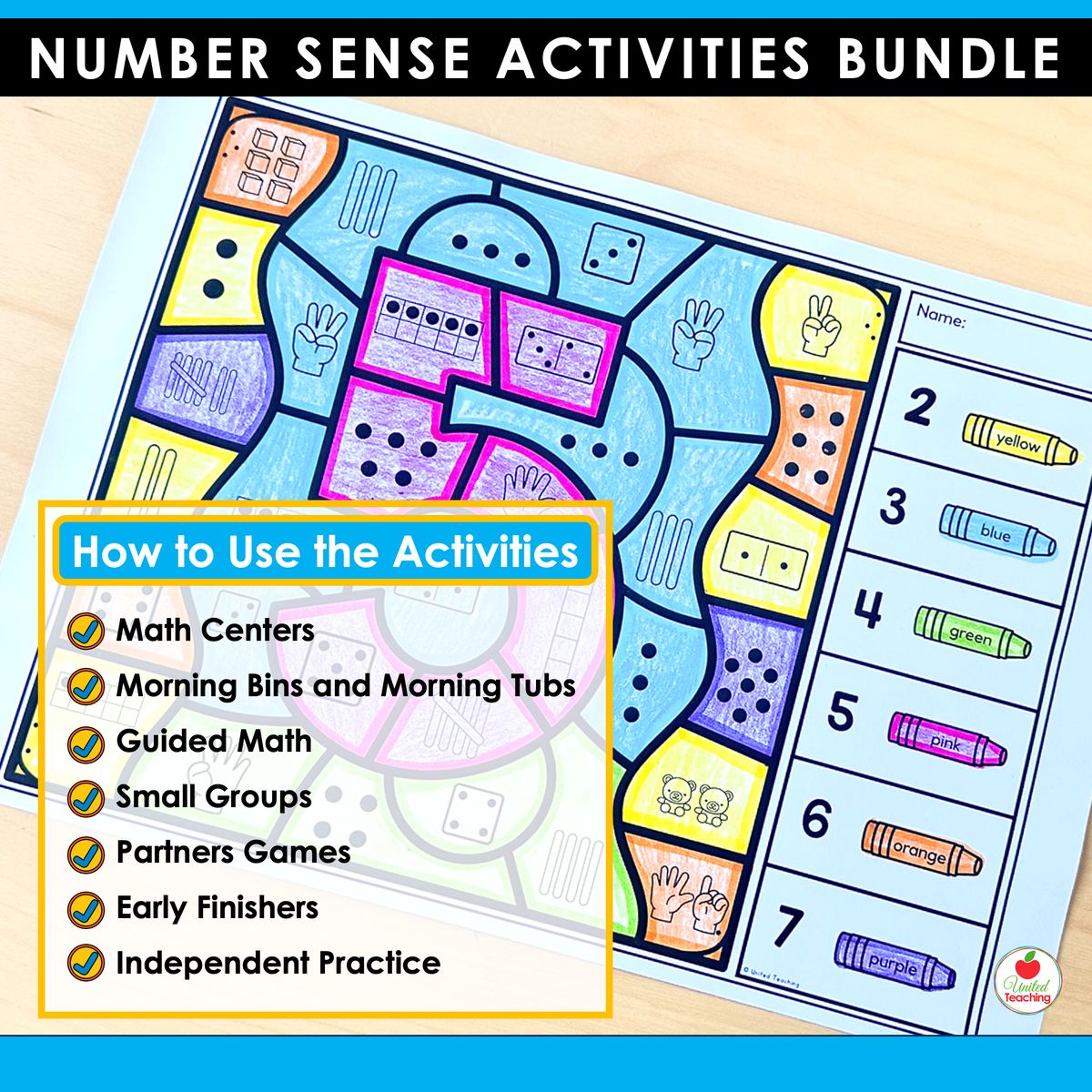Number Sense Activities Bundle how to use showing math centers, morning bins, guided math, small groups, partner games, early finishers, and independent practice