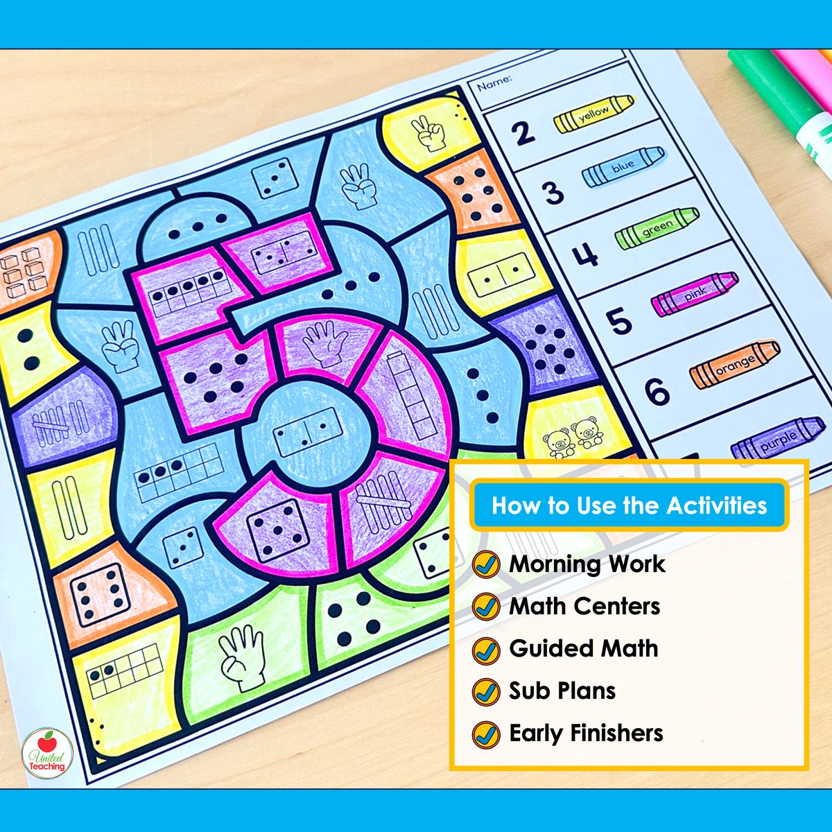 How to use Number Sense Color by Code worksheets for morning work, math centers, guided math, sub plans, and early finishers