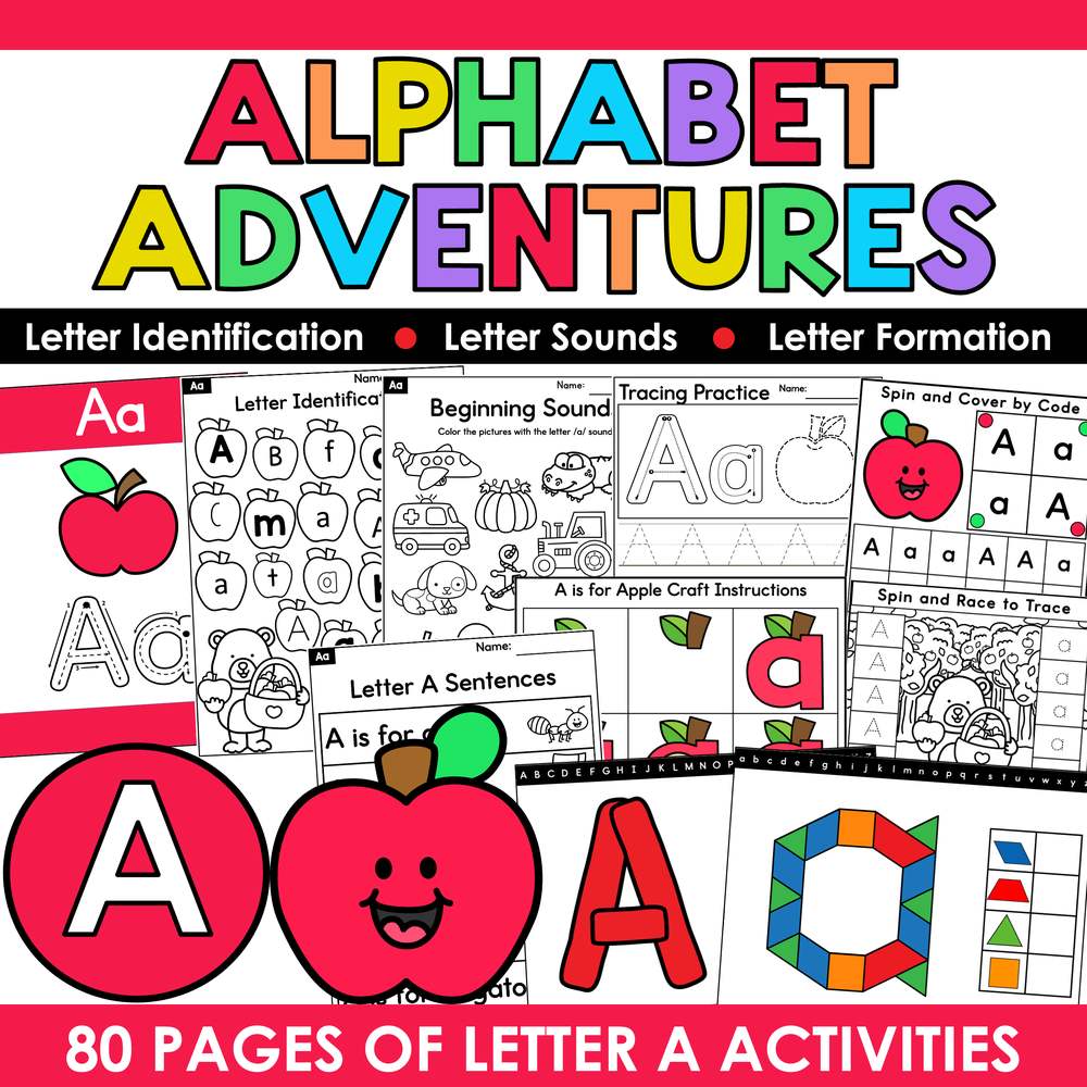 Alphabet Adventures Letter A Activities Packet Cover