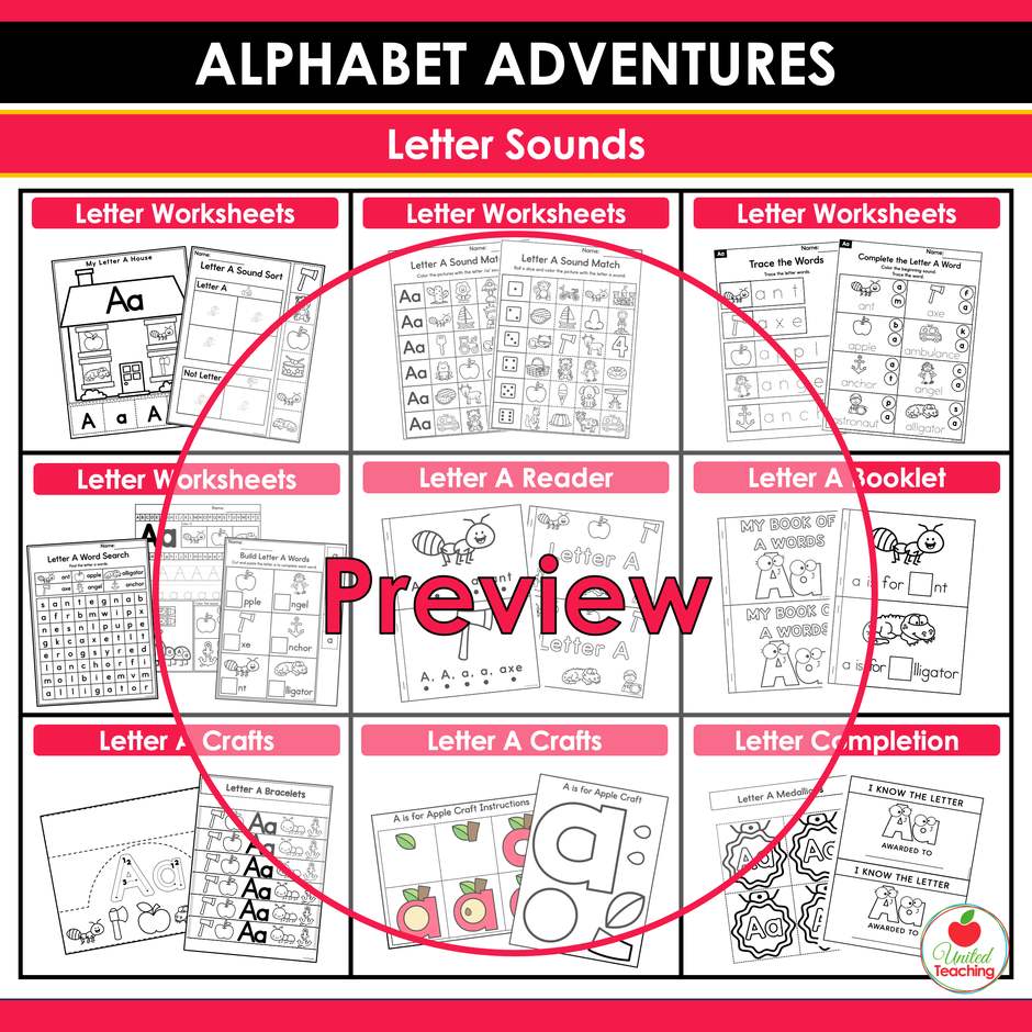 Alphabet Adventures letter sounds worksheets, readers, booklets and beginning sound crafts