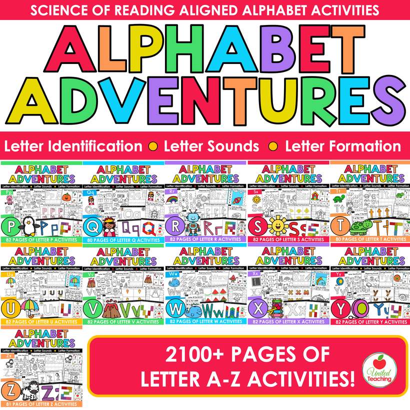 Alphabet Adventures letter packets P to Z, Science of Reading aligned covers, 2100+ pages