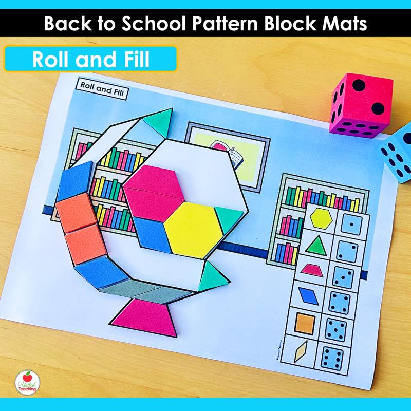 Roll and Fill globe pattern block mat with dice from Back to School Pattern Block Mats