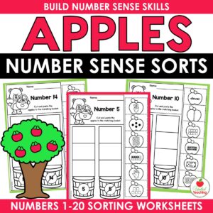 Apples Number Sense Sorting Worksheets for numbers 1 to 20