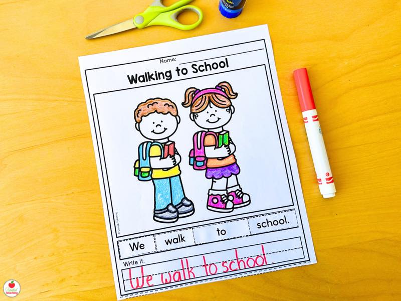All About Me back to school worksheet with a student photo, name, age, favorite food, animal, and color