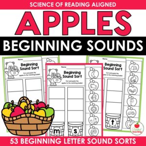 Apples Beginning Sound Sorts cut and paste worksheets cover with 53 beginning letter sound sorts