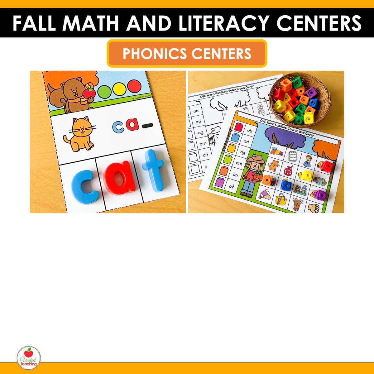 CVC word building and word family centers from Fall Math and Literacy Centers with magnetic letters