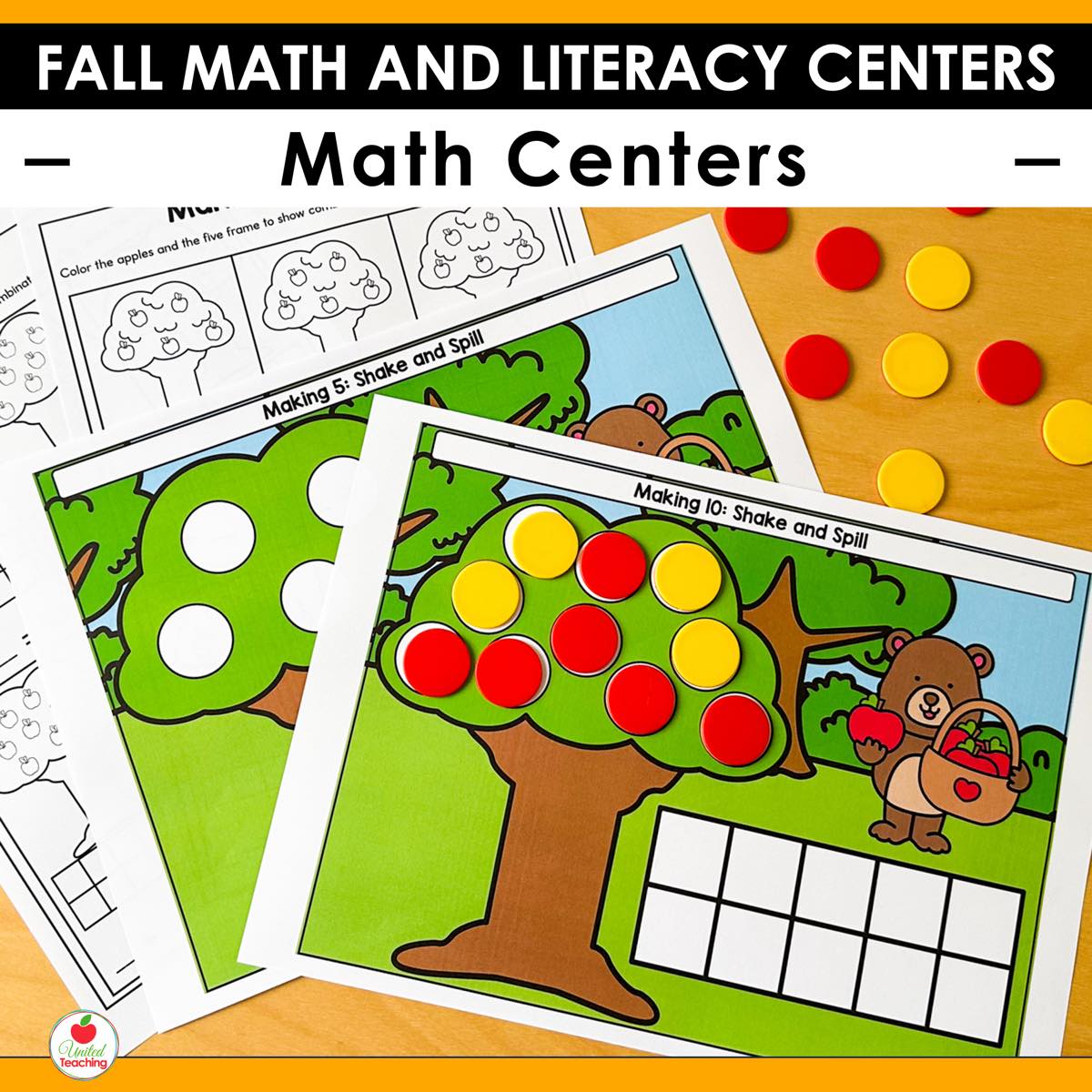 Making 10 Shake and Spill apple tree math center from Fall Math and Literacy Centers with two-color counters