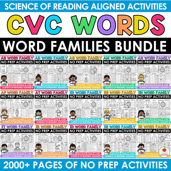 CVC Word Families Worksheets Bundle Cover
