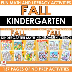 Fall Math and Literacy Activities Kindergarten bundle cover showing the math and literacy packet covers