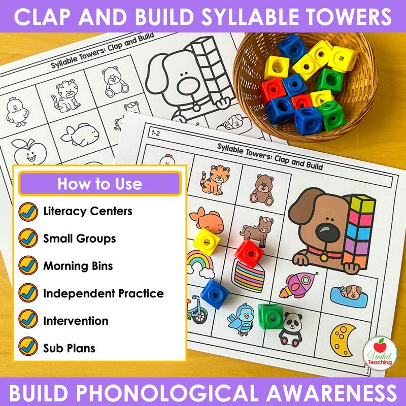 Ways to use syllable counting mats: literacy centers, small groups, morning bins, and intervention